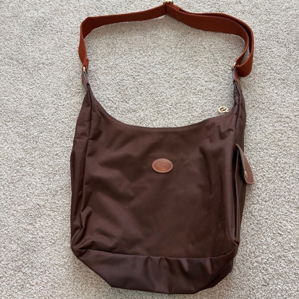 Longchamp Le Pliage Hobo Crossbody Bag Brown Nylon Casual Purse Travel